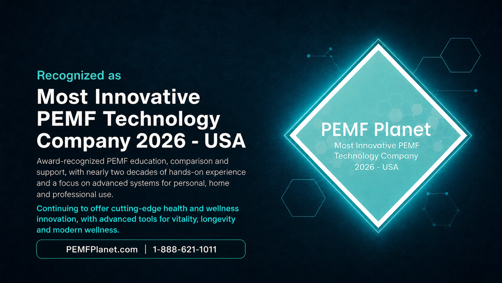 Most Innovative PEMF Technology Company 2026 | PEMF Planet PEMF Planet homepage award banner for Most Innovative PEMF Technology Company 2026 USA