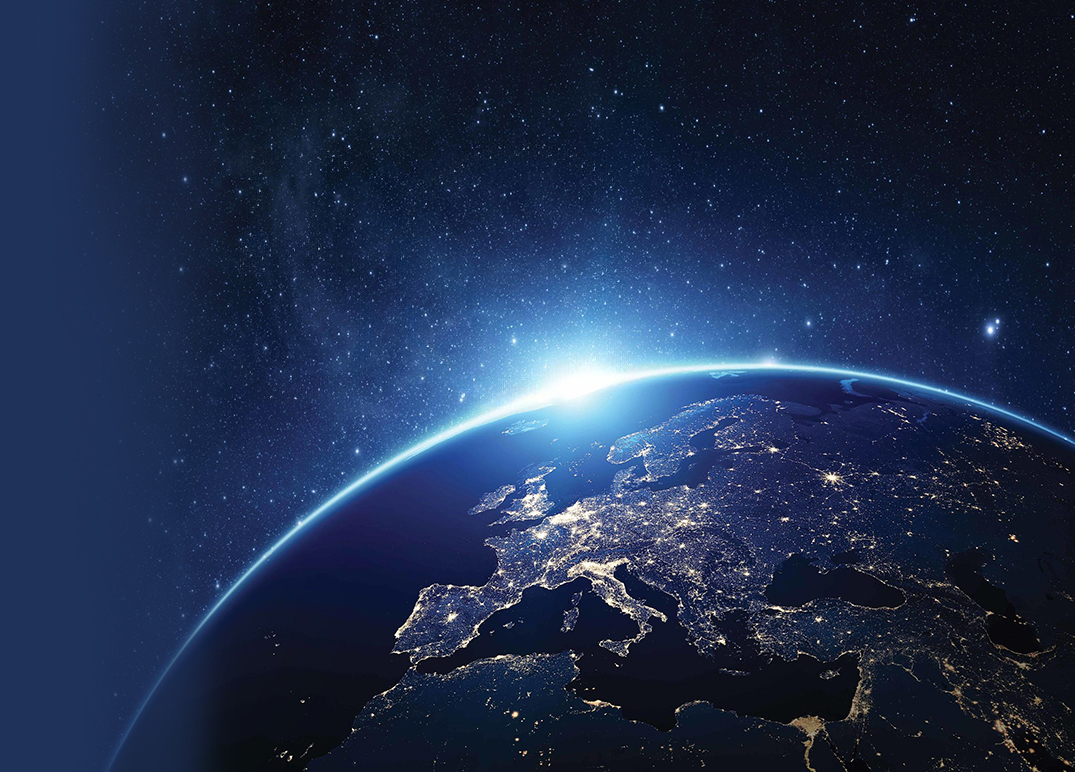 Thriving in a World of EMF image - PEMF Planet Earth sunrise over Europe representing the natural bioelectrical field behind PEMF systems