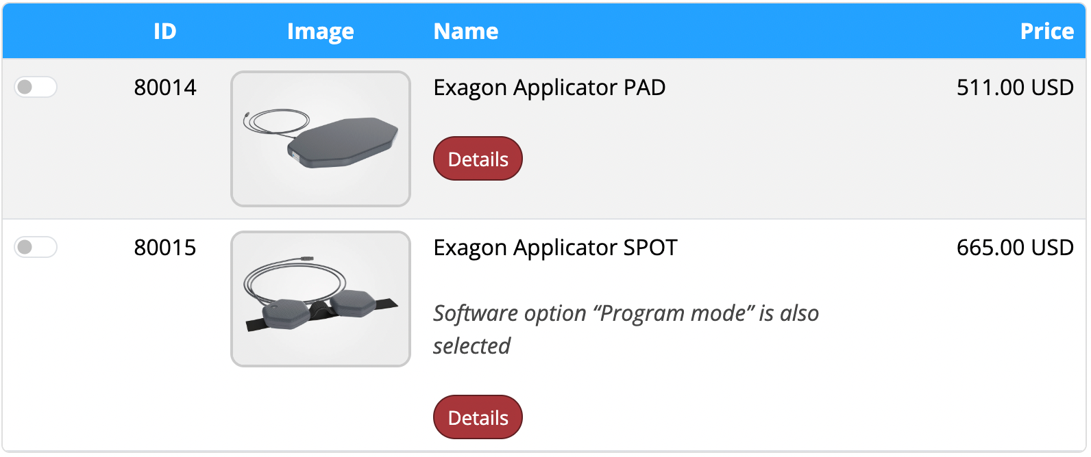 iMRS Prime Local PEMF Applicators, the Exagon Pad & Exagon Spot listed images and prices.